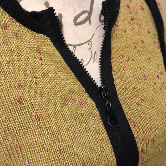 Ball of Cotton zipper color block tweed, black trim pink thread cardigan - Picture 3 of 13